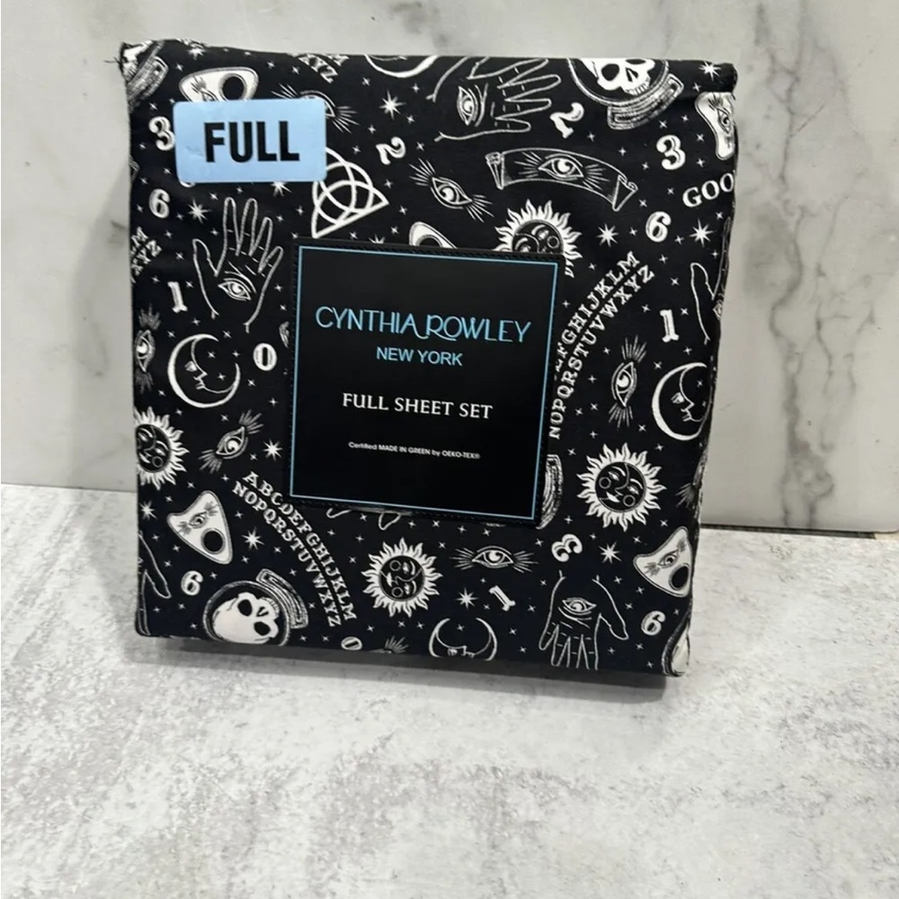 Cynthia Rowley Halloween Ouija Print Sun Stars Moon Skull Full Sheet Set - Picture 1 of 2
